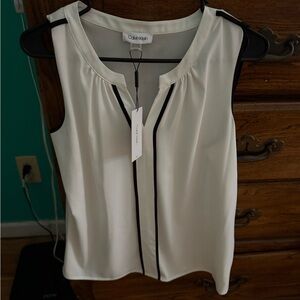 Calvin Klein White Sleeveless Blouse with V-Neck